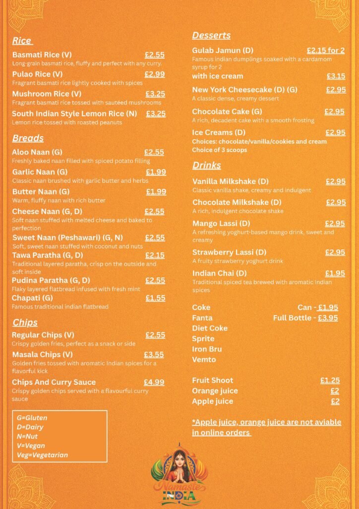 Indian Food Menu