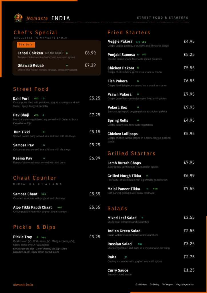 namaste india menu 2
