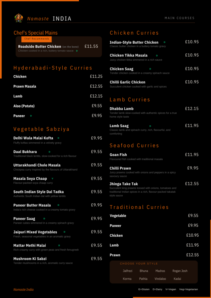 namaste india menu 3